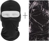Ski set / fiets set - face masker/ bivakmuts en colsjaal/ nekwarmer - one size - zwart met motief - kinderen/ volwassenen