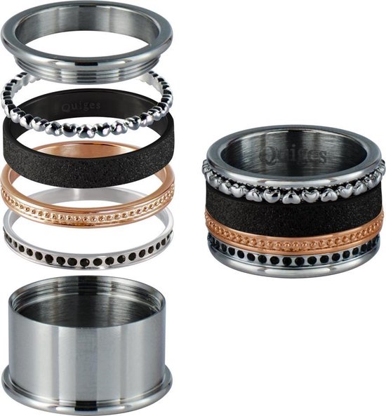Quiges in acciaio inox lucido mini Coin Anello con zirconi 16