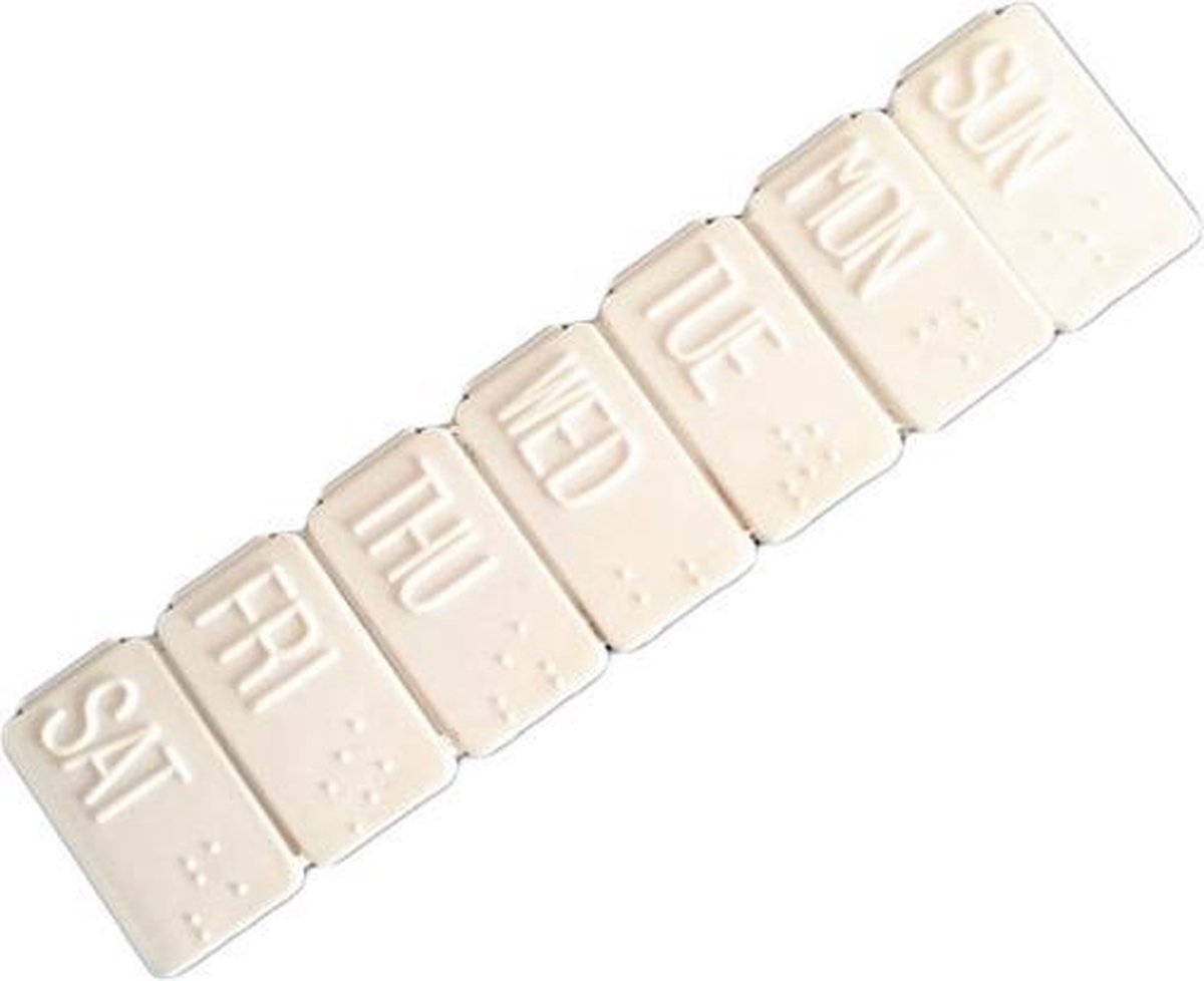 Pillendoos voor 7 dagen met dagindeling - Pillendoosje voor 1 week - Wit - Medicijndoosje met braille aanduiding - Medicijnbox met dagaanduiding