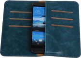 Blauw Pull-up Medium Pu portemonnee wallet voor HTC One M7