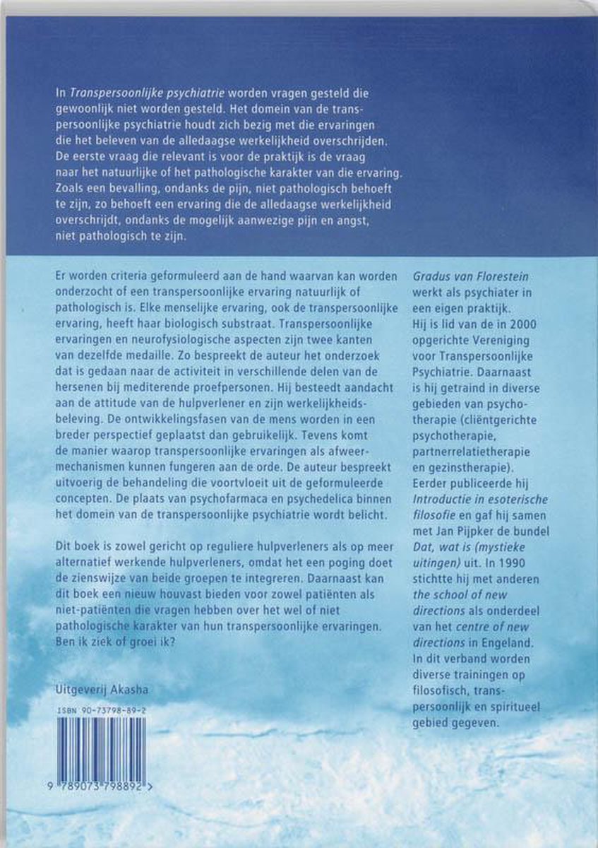 Boek 'Transpersoonlijke psychiatrie' met tekst en een ISBN-nummer.