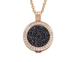 Quiges - Munthouder met Ketting en Munt 25mm Zirkonia Zwart - RVS Rose Goudkleurig met Zirkonia - EPRHZ189
