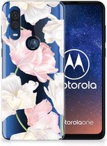 Back Case Motorola One Vision TPU Siliconen Hoesje Lovely Flowers