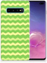 Geschikt voor Samsung Galaxy S10 Plus TPU Hoesje Design Waves Green