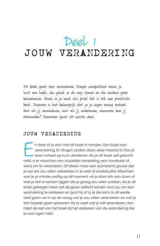 Pagina met titel 'Deel 1 JOUW VERANDERING'. Tekst gaat over het aangaan van veranderingen.