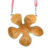 Roze ketting van touw met oranje bloem hanger