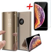 Spiegel Hoesje voor Apple iPhone Xs Max Lederen Wallet Book Case Goud + Screenprotector Tempered Gehard Glass van iCall