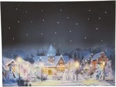 Canvas op houten frame - Dorp in kerstsfeer - led verlichting - Kerst