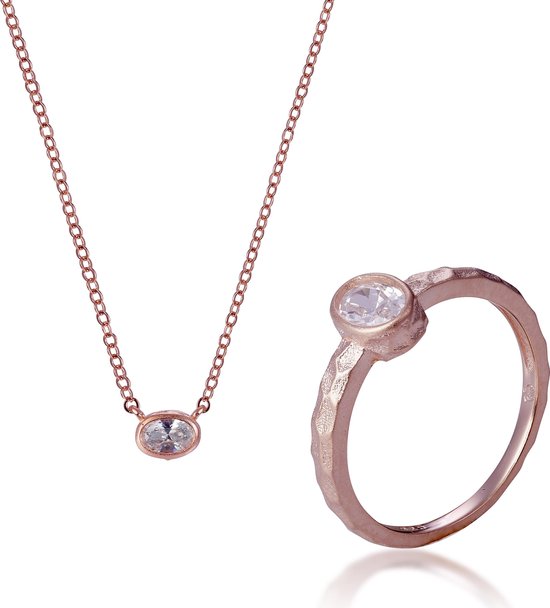 Orphelia SET-7434/58 - Juwelenset Oval Centerstone: Ketting + Ring - 925 Zilver Rosé - Zirkonia - 45 cm / Ringmaat 58