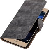 Grijs Mini Slang booktype wallet cover cover voor Huawei Honor V8