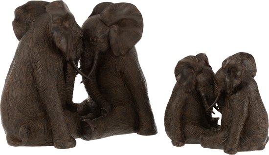 J-Line figurine Couple Elephant - polyrésine - marron foncé - large