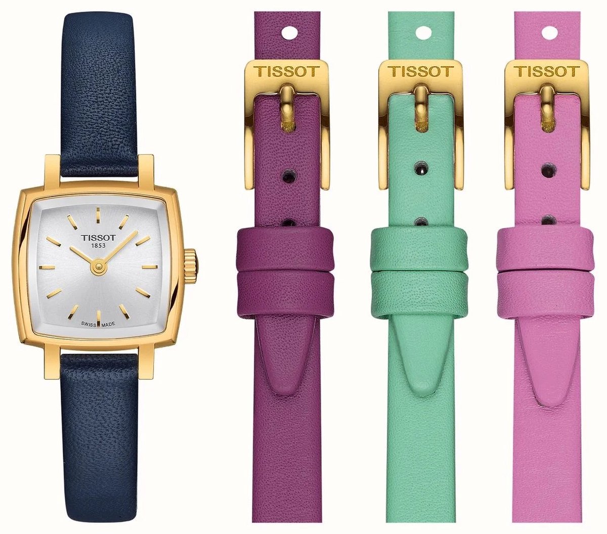 Tissot Lovely Square Summer Kit T0581093603103 Horloge - Leer - Blauw - Ø 20 mm