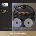 Robotstofzuiger met twee dweilpads en dubbele borstels, voor 100% reiniging van randen en hoeken.