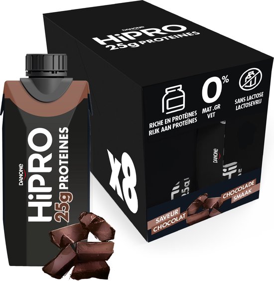 Danone HiPRO Eiwitshake – Chocolade – 25g Proteïne – 8 x 330ml – Lactosevrij