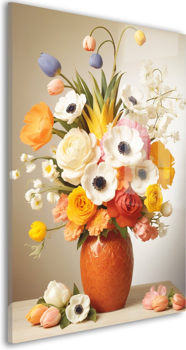 Glasschilderij Bloemen Pracht - 60 x 40 cm - Boeket - Bloemen en Planten - Acrylaat - Inclusief wandbevestiging - Foto op plexiglas - Wanddecoratie woonkamer – Modern – Modern