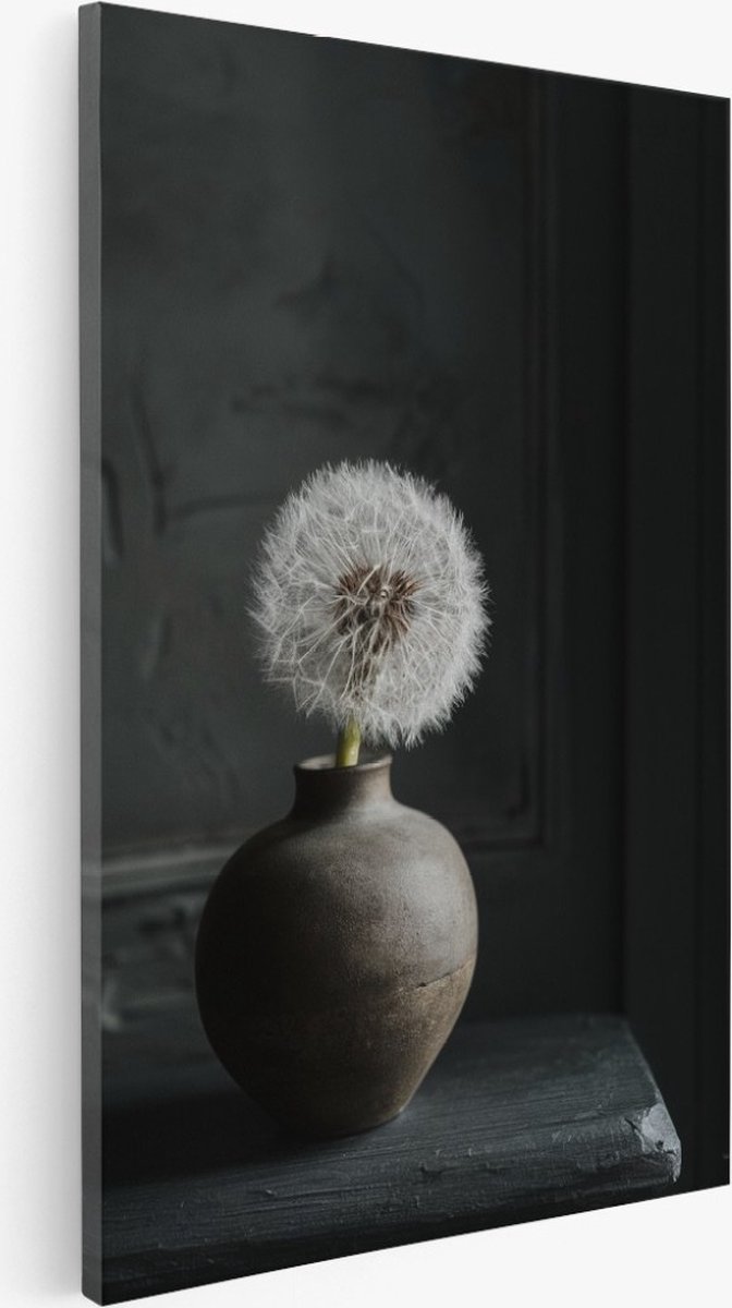Saammp Canvas Schilderij - Paardenbloem in vaas - Plant - Natuur - Bloemen - 100x150 - Foto op canvas - Wanddecoratie - Muurdecoratie Woonkamer - Kantoor Decoratie Multicolor