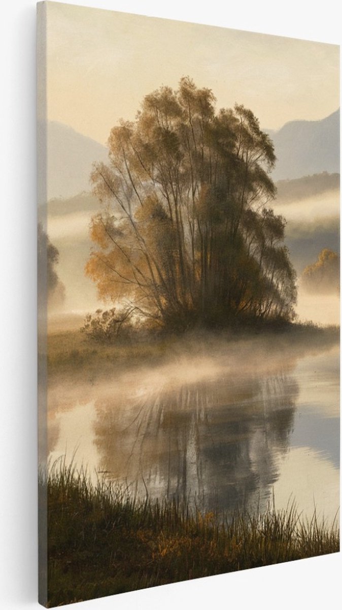 Saammp Canvas Schilderij -Mistig Landschap - Bergen - Natuur - 75x100 - Foto op canvas - Wanddecoratie - Muurdecoratie Woonkamer - Slaapkamer decoratie - Canvas Print Multicolor