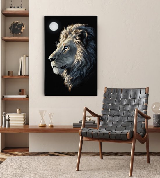 Saammp Canvas Schilderij - Leeuw - Maan - Dieren - 75x100 - Natuur - Foto op canvas - Wanddecoratie - Muurdecoratie Woonkamer - Slaapkamer decoratie - Canvas Print