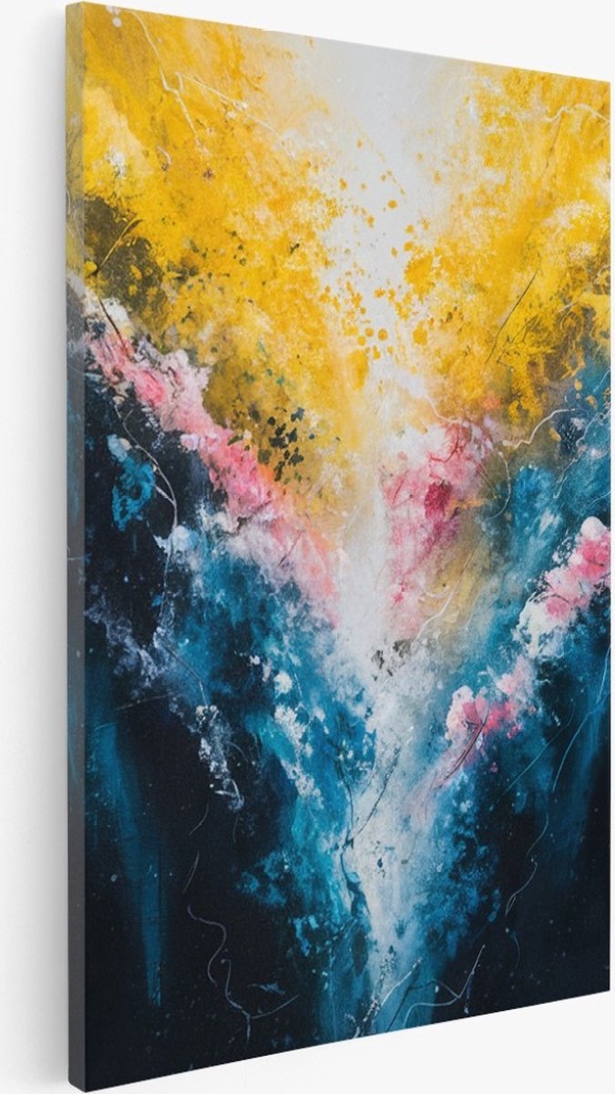 Saammp Canvas Schilderij - geel blauw - Abstract - 40x50 - Foto op canvas - Wanddecoratie - Muurdecoratie Woonkamer - Slaapkamer decoratie - Canvas Print Multicolor