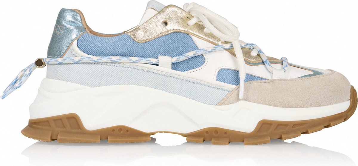 Dwrs Dames Sneaker Wit Stof Leer Jeans look