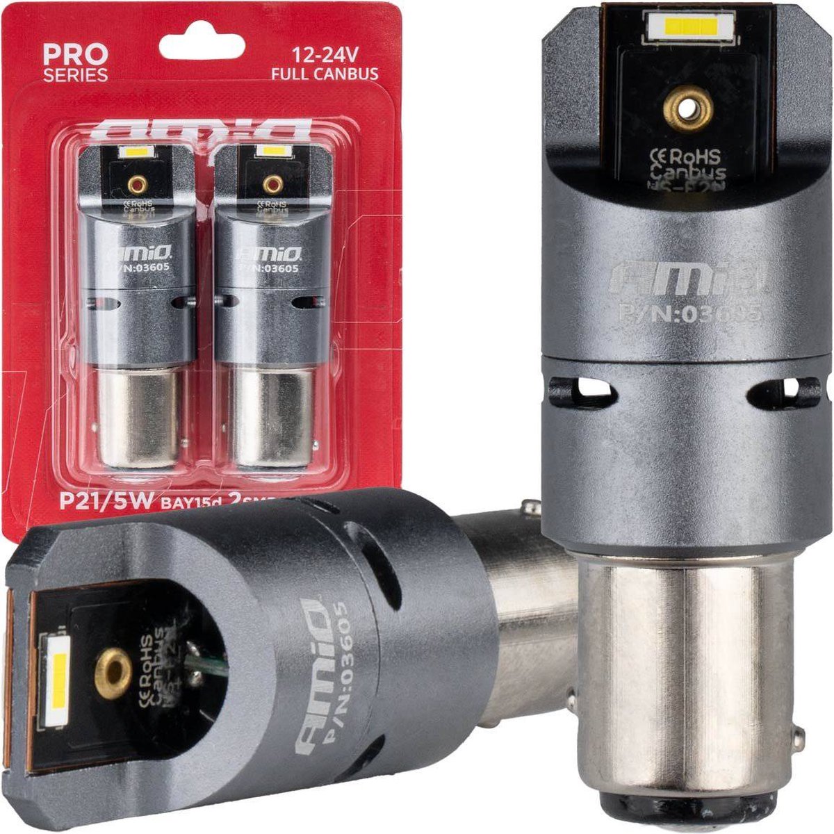 AMiO LED CANBUS PRO serie BAY15D P21/5W 2x1860SMD Wit 12/24V FULL CANBUS met VENTILATOR