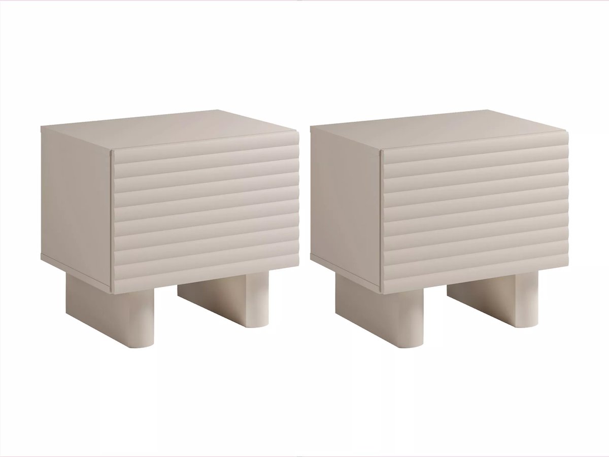 Vente-unique Set van 2 nachtkastjes met 1 deurtje - MDF - Beige - LUDIMA