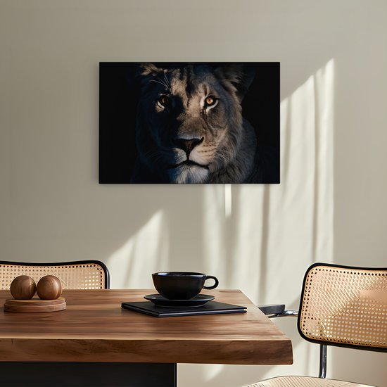 Saammp Canvas Schilderij - Leeuwen Portret - Lichtval - Dieren - Natuur - 90x60 - Foto op canvas - Wanddecoratie - Muurdecoratie Woonkamer - Slaapkamer decoratie - Canvas Print