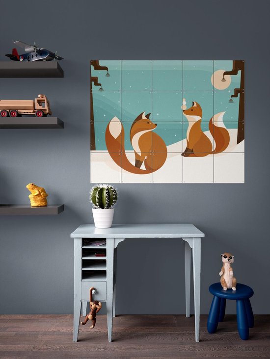 IXXI Vosjes, Elke Uijtewaal - 100 x 80 cm - Outil d'accrochage gratuit - Grande décoration murale et affiches - Illustrations, Digital Art, Ludique, Coloré