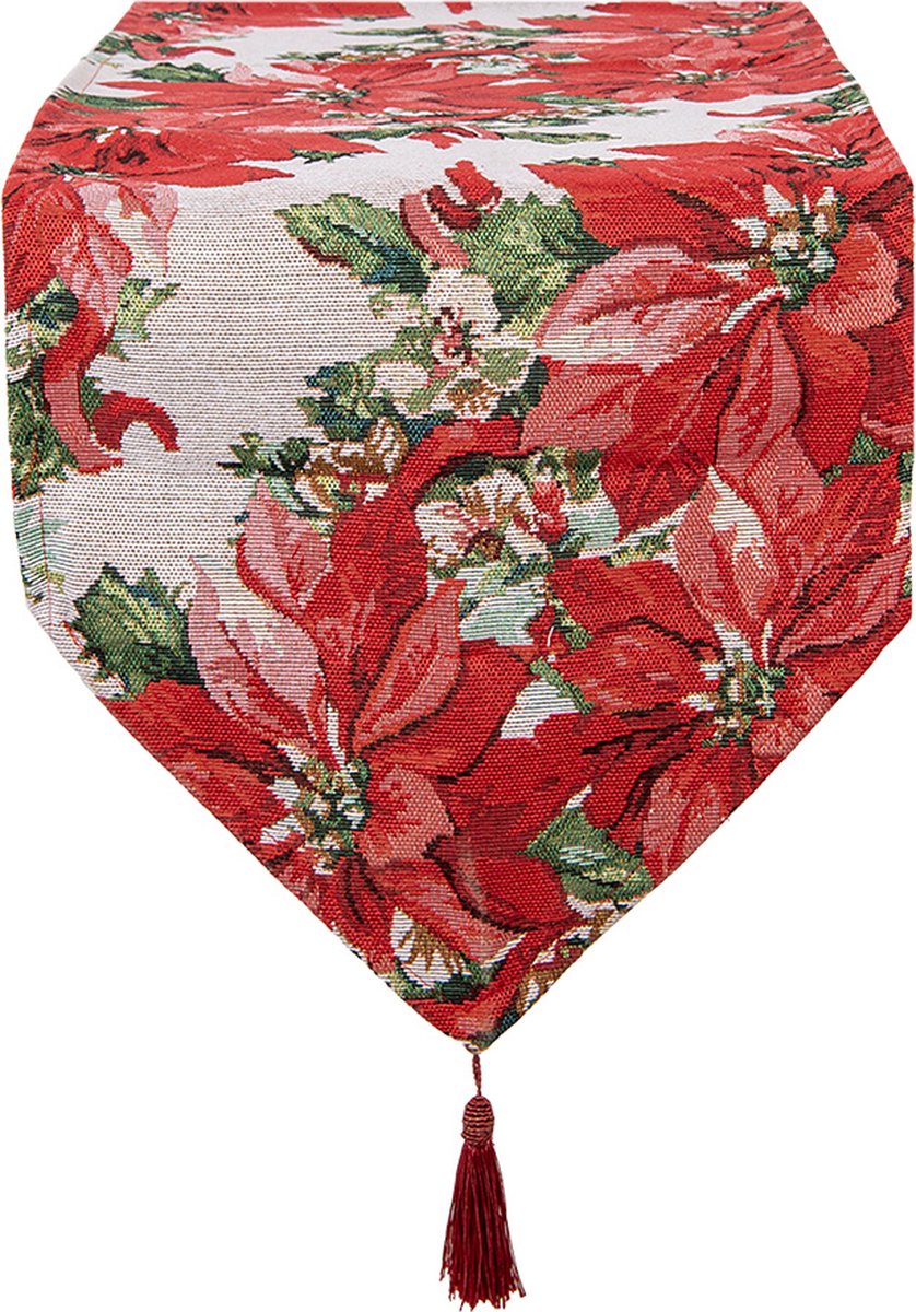 Clayre & Eef Tafelloper Kerst 33x180 cm Rood Polyester