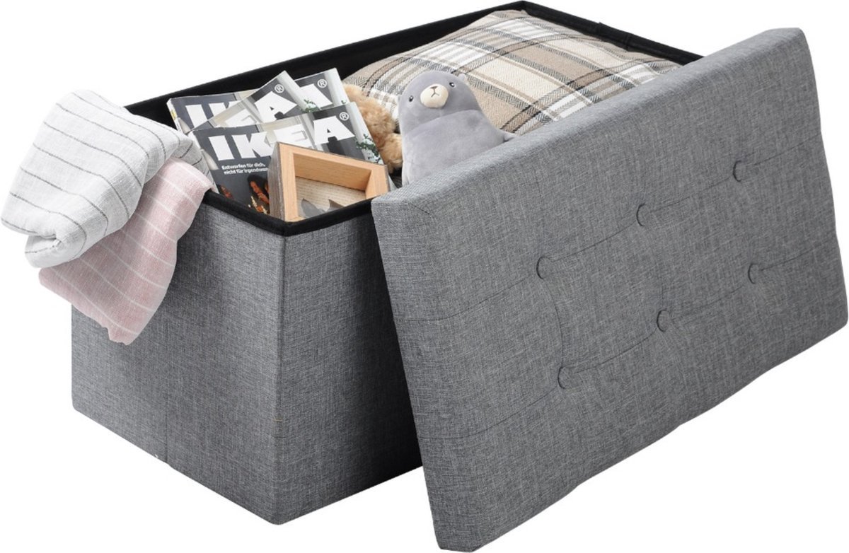 Bolt Edge Moderne Opbergbank - Zitbank Poef - Lichtgrijs Stof - Met opbergruimte - 76x38x38cm