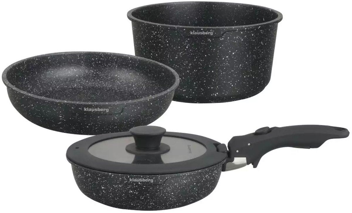 KLAUSBERG - Moderne 5-delige Kookset pannenset met Marmeren Anti-aanbaklaag en Afneembare Handgreep - Geschikt voor Alle Warmtebronnen, Inclusief Inductie