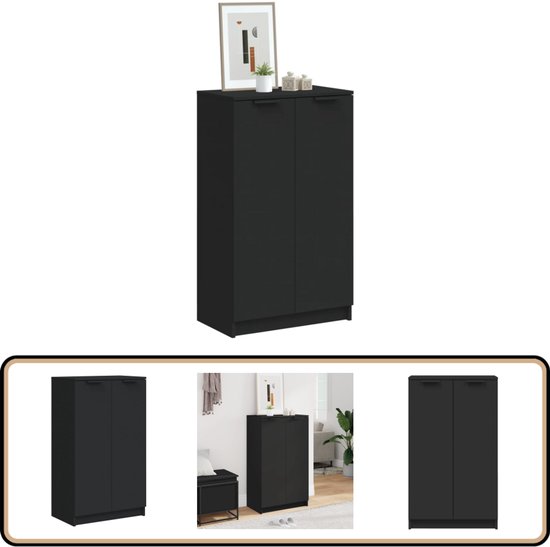 vidaXL Schoenenkast Zwart 59x35x100 cm Hout Schoenenkast - Schoenuitlegger - Bergruimte - Opslag - Houten Schoenenkast