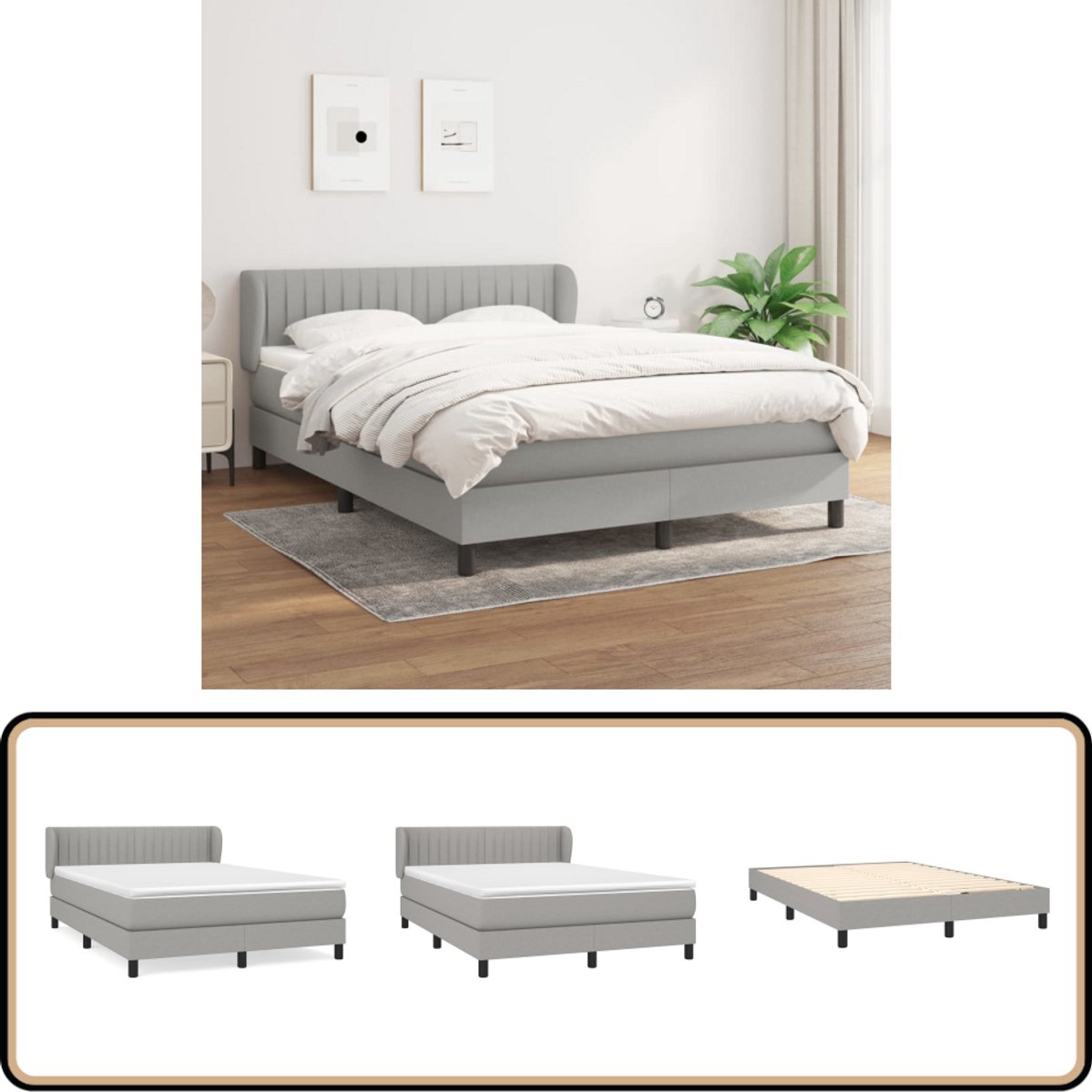 vidaXL Boxspring - Lichtgrijs - 140x190 cm - Inclusief Matras Boxspringbed - Boxspring - Bed Frame - Tweepersoonsbed - Grijs Bed