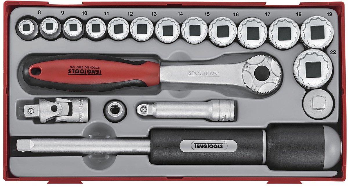 Doppenset Tc-tray 19dlg 3/8 12-kant Teng Tools TT381912