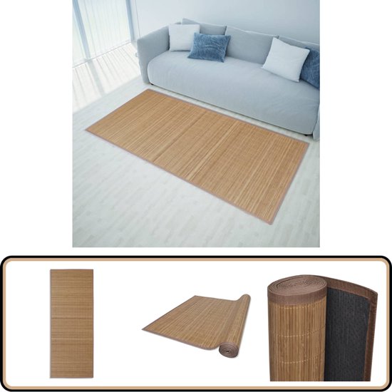 vidaXL Tapis en Bamboe - Marron - 80 x 200 cm - PVC antidérapant - Rebords en polypropylène - Tapis