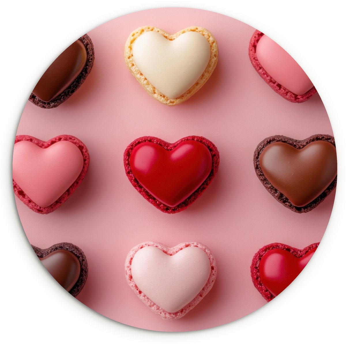 WallCircle Wandcirkel 150x150 cm - Muurcirkel Macarons - Hartjes - Kleurrijk - Roze - Muurdecoratie woonkamer - Wanddecoratie slaapkamer - Kamer decoratie accessoires - Ronde schilderijen