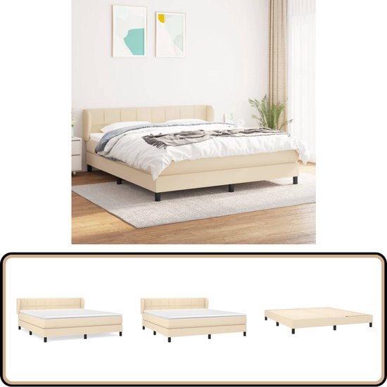 vidaXL Boxspring - crème - 180x200 cm - Inclusief Matras Boxspringbed - Boxspring - Bed Frame - Tweepersoonsbed - Creme Kleur