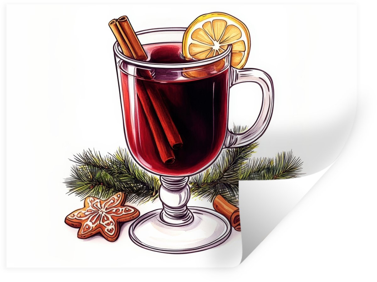 Muurstickers - Sticker Folie - Wijn - Drinken - Gluhwein - Winter - Illustratie - Kerst - 