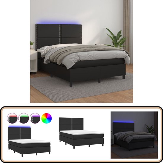vidaXL Boxspring - 140x190 cm - LED Kunstleer Zwart Boxspring - Led Bed ...