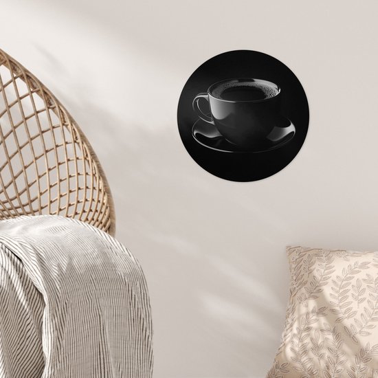 WallCircle® - Cercle de papier peint 30x30 cm - Stickers muraux Zwart - Café - Tasse - Cercle mural salon - Cercle mural chambre - Décoration de chambre autocollante - Accessoires de Décoration murale
