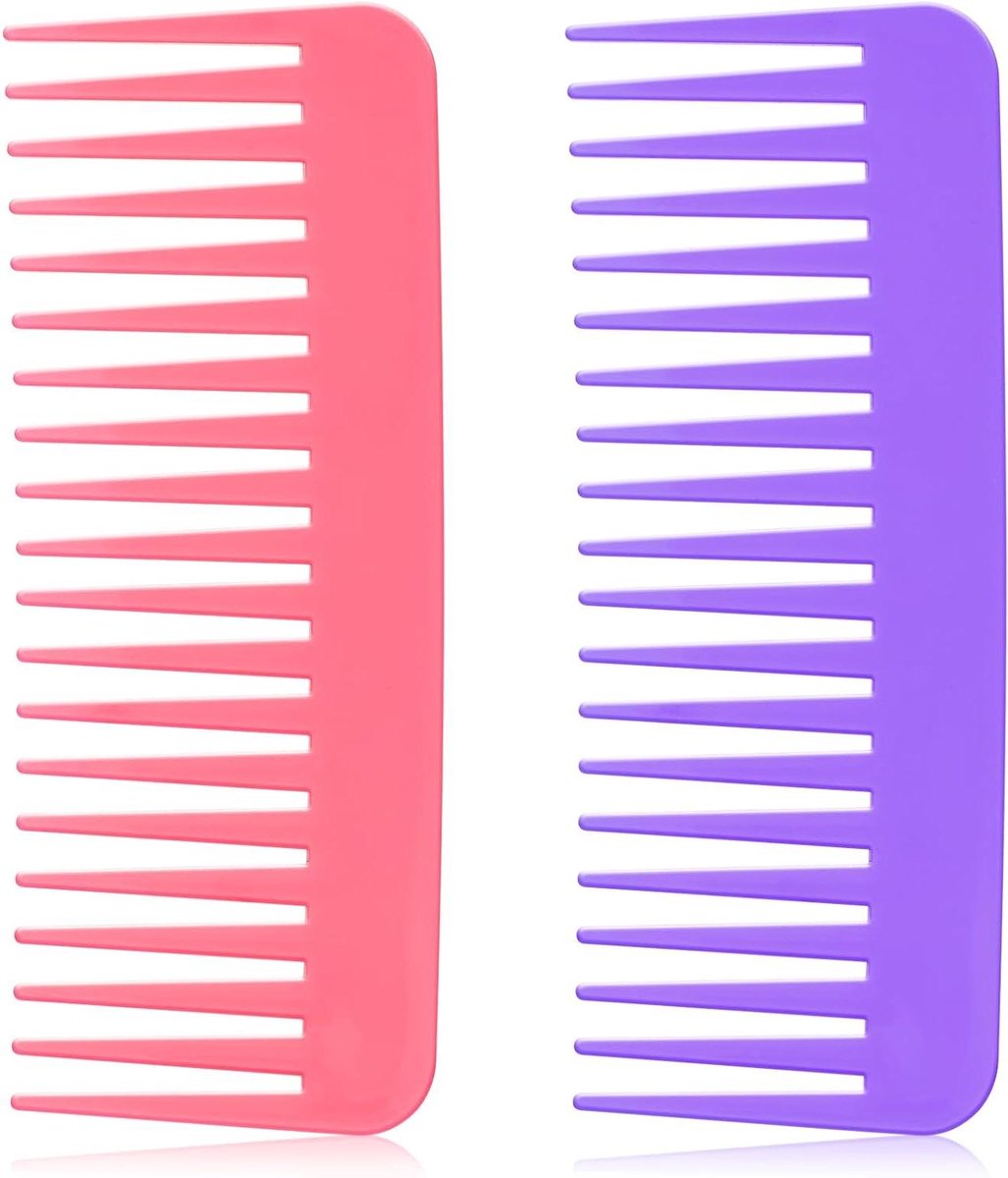 Brede tandkam 2 stuks voor heren en dames - Grof, draagbaar - Roze + paars