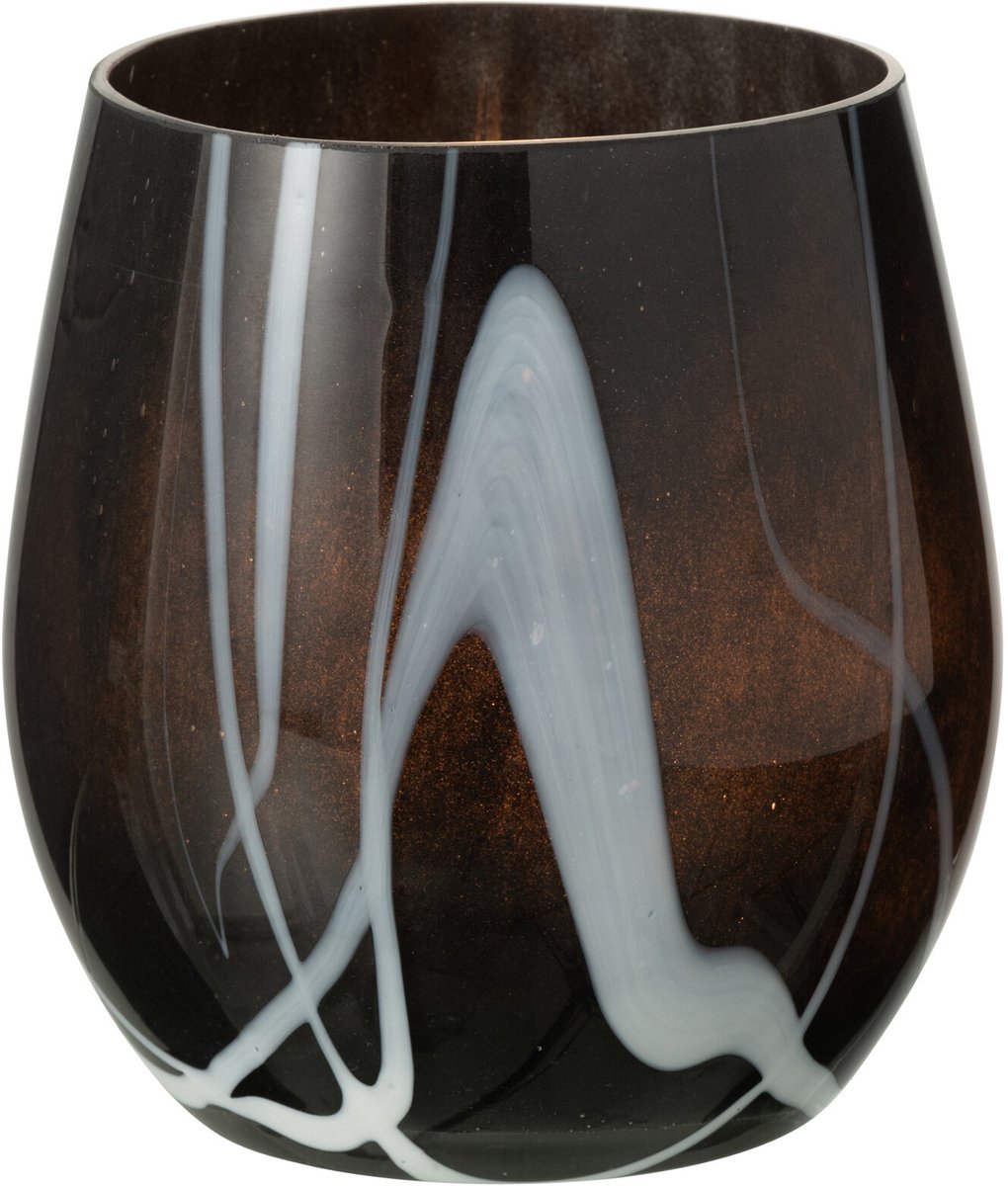 J-Line windlicht Rookeffect - glas - zwart/wit Multi