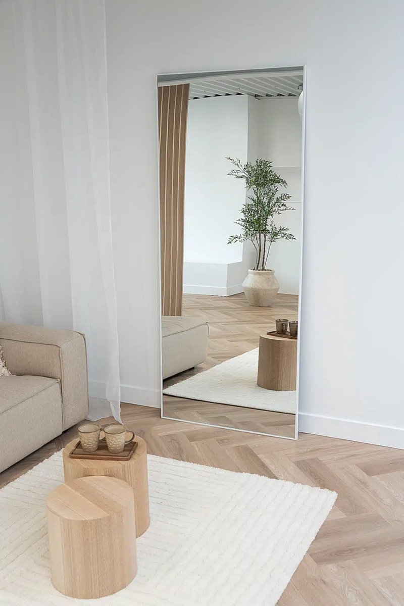 Nordic Style® Rechthoekige spiegel 210x90cm - Mat Wit - Scandinavische Spiegels - Vierkant - Pas spiegel - Staande spiegel - Kleedkamer spiegel - Pas