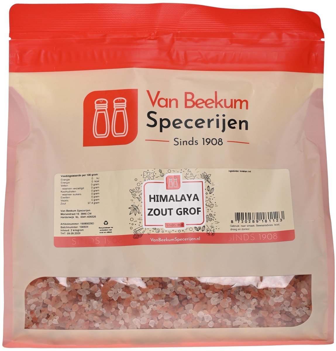 Goedkoopste Van Beekum Specerijen - Himalaya Zout Grof - 2 kilo (hersluitbare stazak