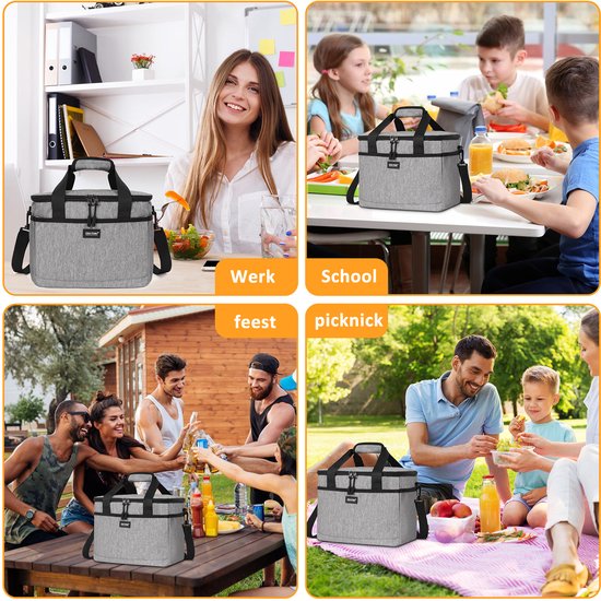 TAN.TOMI Koeltas - 4 laags geïsoleerde - Lunchtas - Picknicktas - Slijtvast en duurzaam materiaal - Waterdicht en vuilafstotend - Grijs - 8.5L van TAN.TOMI — afbeelding 3