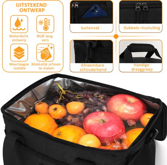 TAN.TOMI Koeltas - 4 laags geïsoleerde - Lunchtas - Picknicktas - Slijtvast en duurzaam materiaal - Waterdicht en vuilafstotend - Zwart - 15L van Merkloos — afbeelding 5