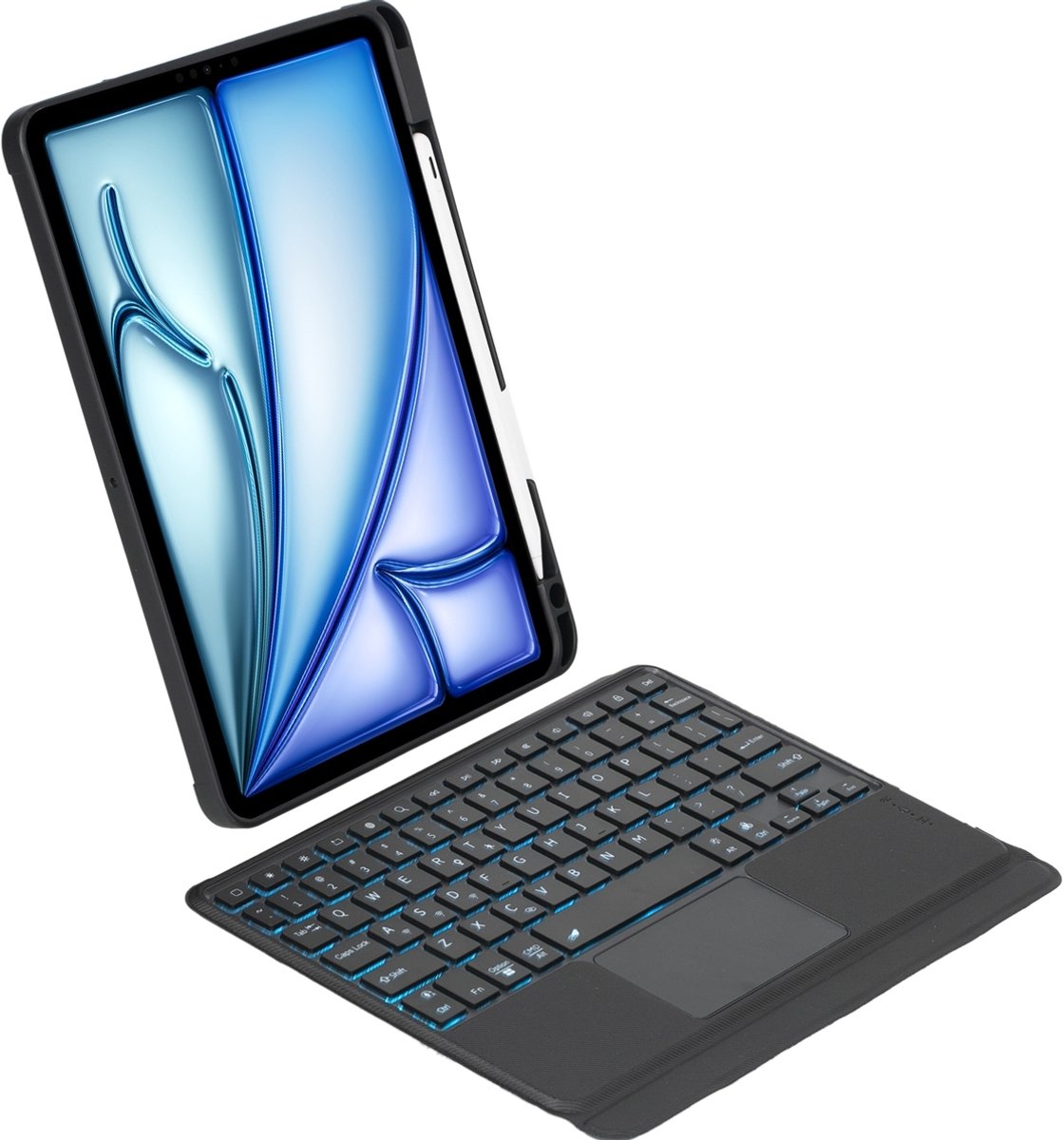 Mobigear Tablethoes geschikt voor Apple iPad Air 11 Inch (2025) Hoes | Mobigear Detachable Rotating QWERTY Bluetooth Toetsenbord Bookcase + Stylus Houder - Zwart