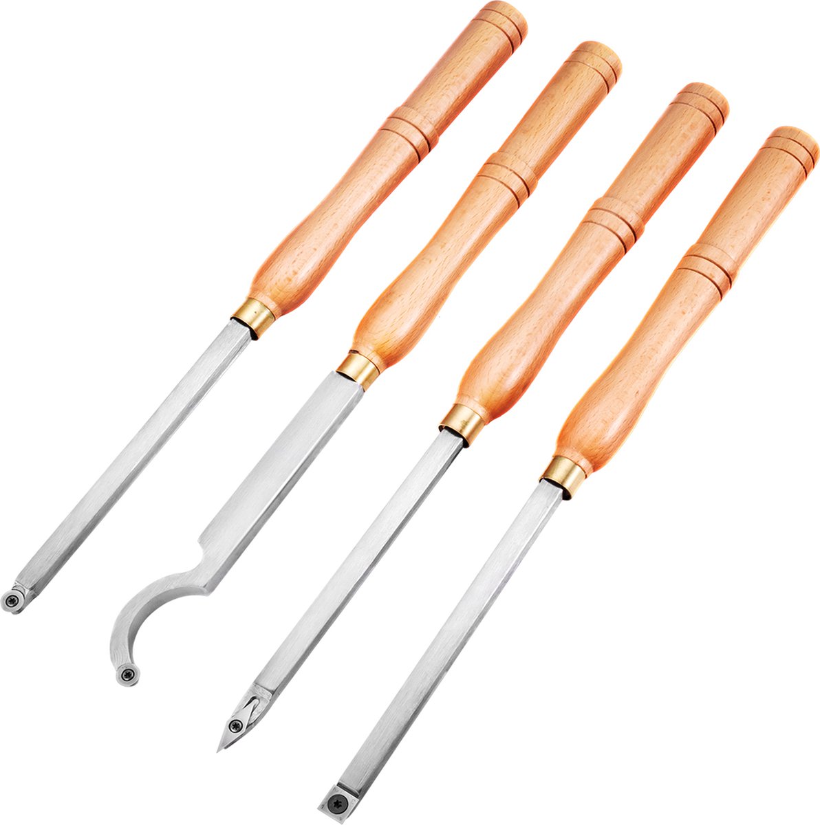 VEVOR Houtdraaigereedschap voor Draaibank 4-delige Set, Hardmetalen Draaibankgereedschap met Diamantvorm, Ronde, Vierkante Snijders, draaibankbeitels Draaibankgereedschap met Comfortabele Handgrepen