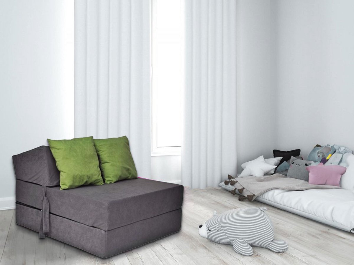 Luxe Opvouwbaar Logeermatras - Grijs met Groene Kussens - 200x70x15 cm - Huisstofmijtwerend