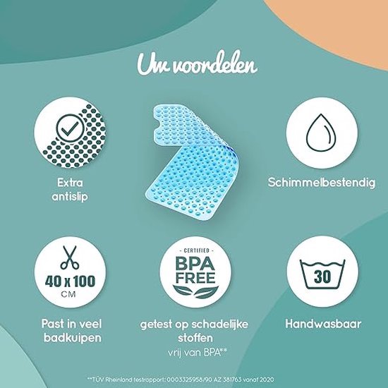 RFWR® Antislip Badmat voor Kinderen 100 x 40 cm - Veilig en Hygiënisch